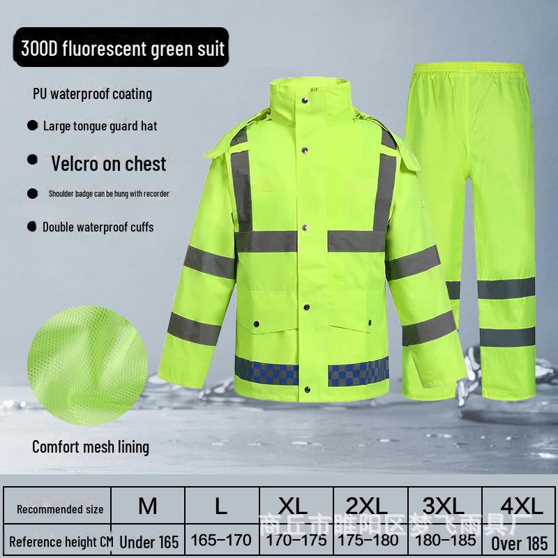 300D Oxford Traffic Safety Reflective Raincoat and Rainpants Set - Anti-Rainstorm, Outdoor Duty Gear