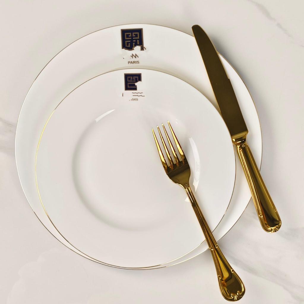 Elegant Bone China Plate Set: Large & Small Round Ceramic Dishes, Perfect for Hotels - Simple & Stylish Tableware Combination.