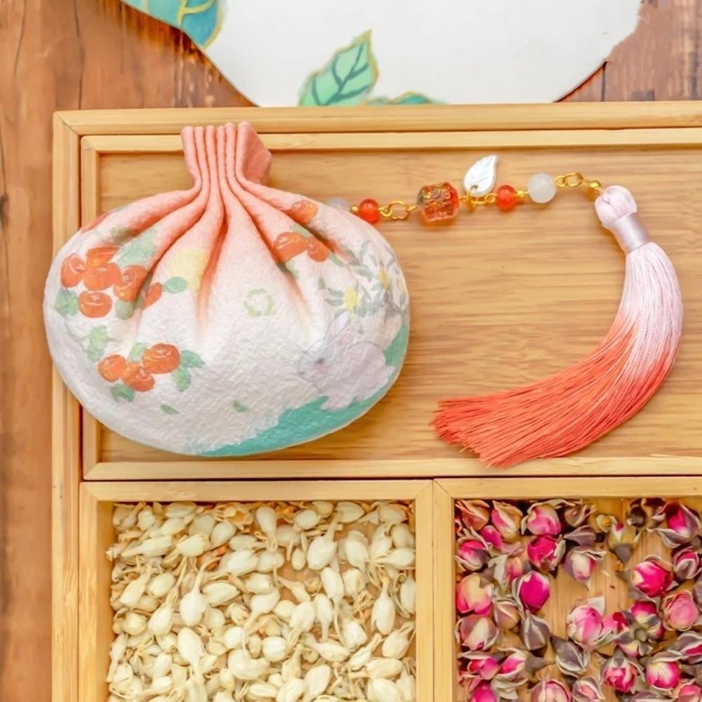 Elegant Zen Inspired Ancient Sachet Drawstring Closure with Tassels Chinese Pouch Handmade Mini Empty Bag Gift Giving
