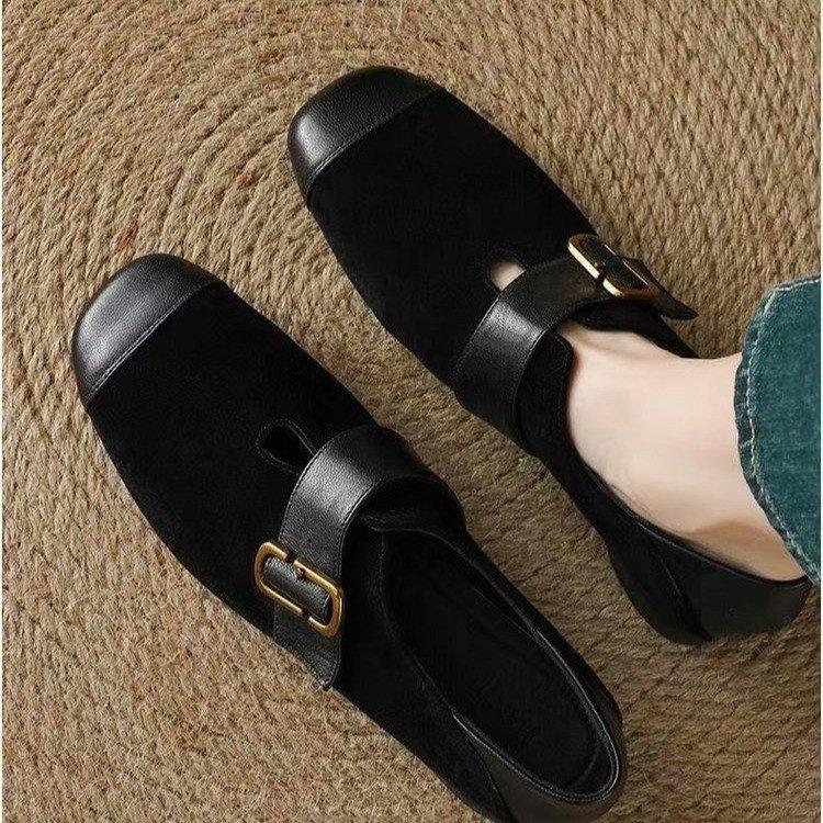 Versatile women's shoes square head shallow mouth Mary Jane single shoes 2025 matte new retro soft-soled leather shoes thick heel single shoes women
