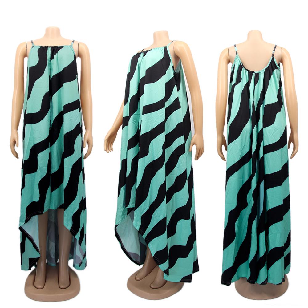 H153 Europäisches Sexy Damen Maxikleid mit unregelmäßigem Print und Spaghettiträgern