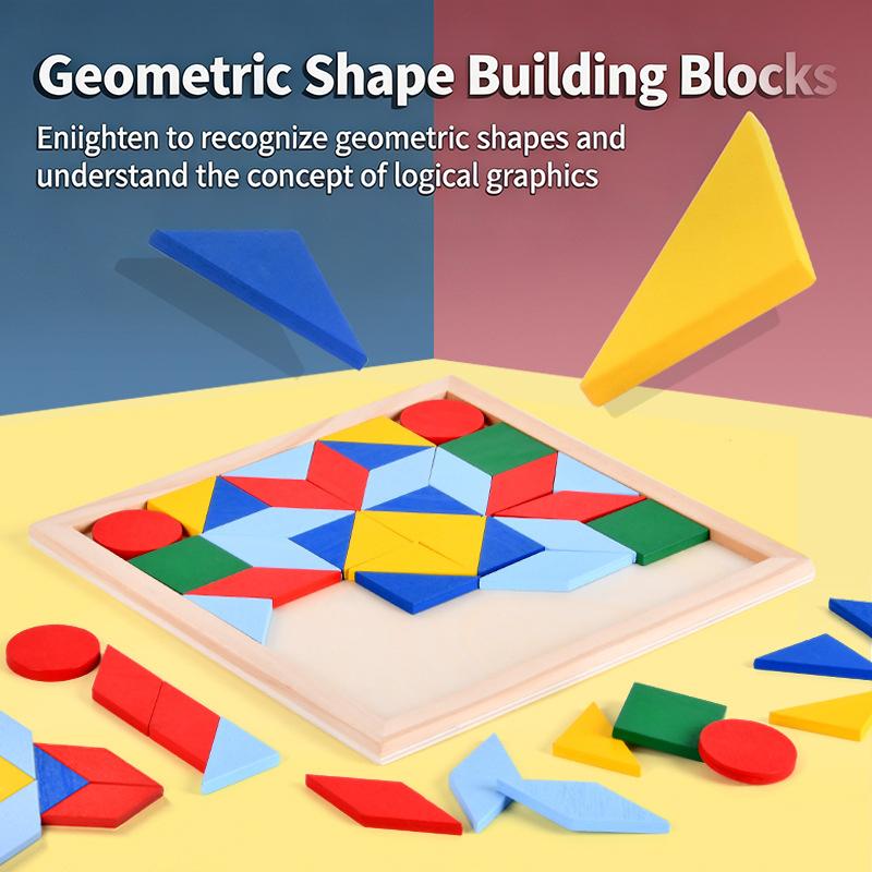 Hexagon Tangram Puzzle Wooden Jigsaw 7 Pieces for Children and Adults Challenging Brain Training Logic Toy Home Play