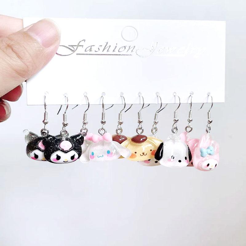 5 Pair Set Small Fresh Colored Resin Pendant Earrings Luminous Turtles Lollipop Ducks Rainbow Cat s Paws Dices Earrings Female