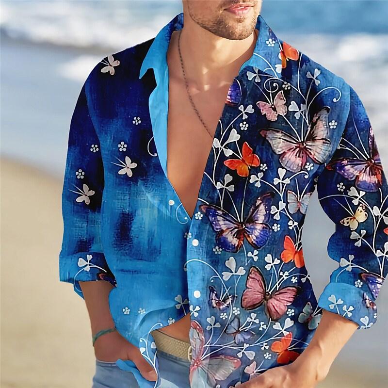 Men's Shirt Hawaiian Floral Butterfly Color Spring Summer Fashion Trend Hot Sale Leisure Outdoor Vacation Plus Size