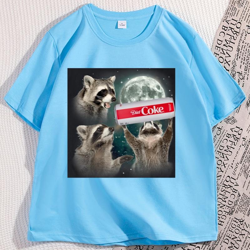 

Funny Raccoon Diet Coke TShirt Cotton Short Sleeve Funny Tee for Animal Lovers Round Neck Oversized Streetwear Casual Trendy 4XL