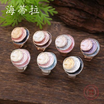 Color Painting Oil Three-layer Round Cake Elastic Ring, Women's Versatile Three-layer Round Hollow Ring