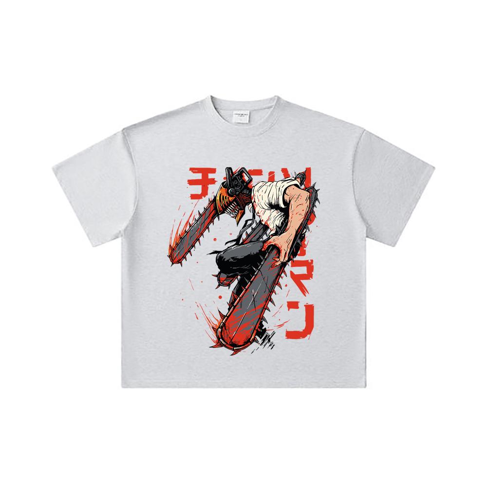 260 GSM Double Yarn 32 Count 100% Cotton Chainsaw Man V21 Denji Print Unisex Heavy Cotton T Shirt