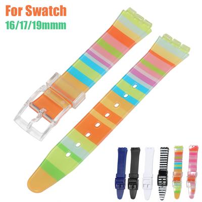 16mm 17mm 19mm Silicone Rubber Watch Strap for Swatch Strap Colorful Jelly Color Bracelet Replacement Women Sport Wrist Band