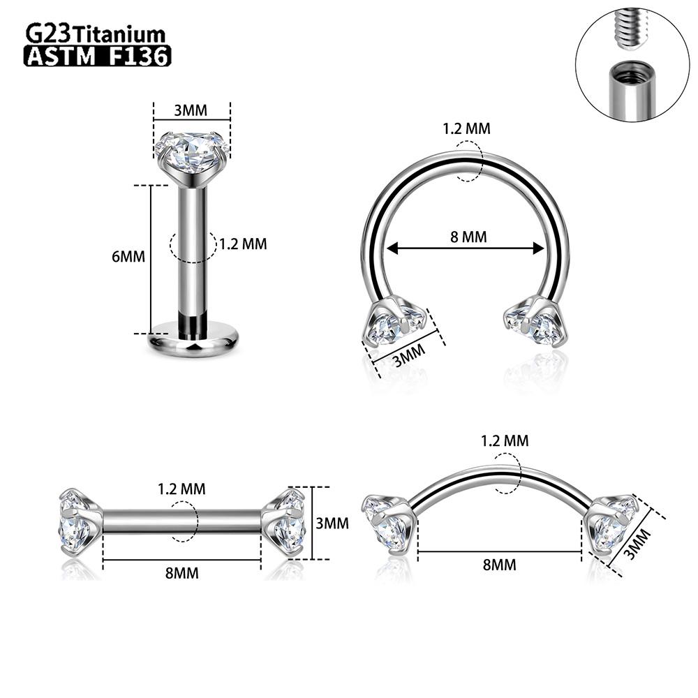 1/5PCS G23 Titanium internal thread Labret Lip Stud Piercing Eyebrow Body Jewelry Nose Ring C rod For Women Septum Piercing