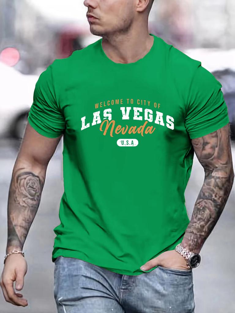 Welcome To Las Vegas Nevada Print T-shirt For Men Summer Short Sleeve O-neck Cotton Tees Casual Streetwear Oversized Tops