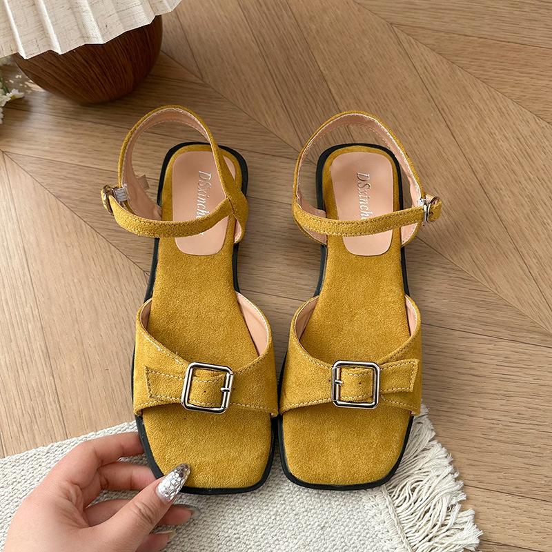 Open-toed sandals women's French one-word strap 2025 summer new outer wear with skirt platform fashion Roman beach shoes