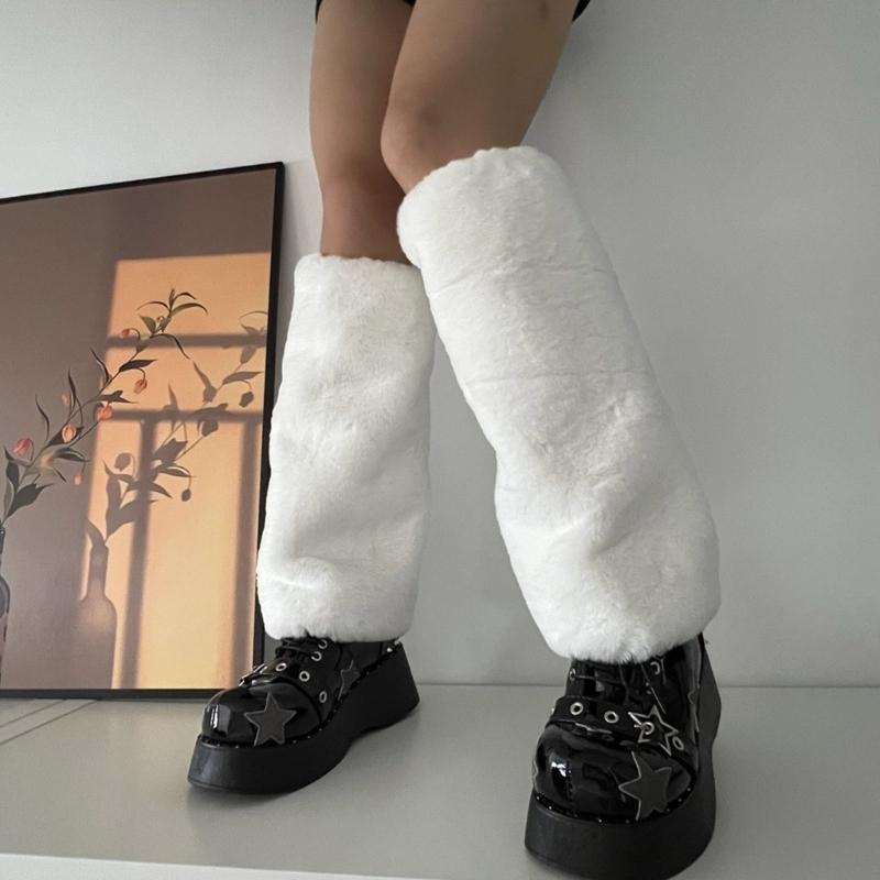 Women Furs Leg Warmer Winter Furry Long Boot Cuffs Fuzzy Shoe Cover Party Costume for Holiday Festival Performances Play