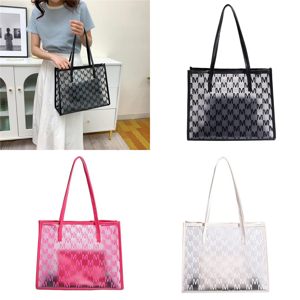 Pvc Bag For Women With Large Capacity And Letter M Print Design For Daily Use