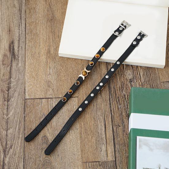 Pet Collar with Traction Ring Adjustable Anti-suffocation Bite-resistant Anti-break Tiger Eye Stone Dog Collar Daily Collocation
