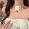 Kamelie Faux Perle Damen Halskette Vintage Französisch Hypoallergen Verstellbar Mädchen Faux Perle Blume Choker Halskette Modeschmuck