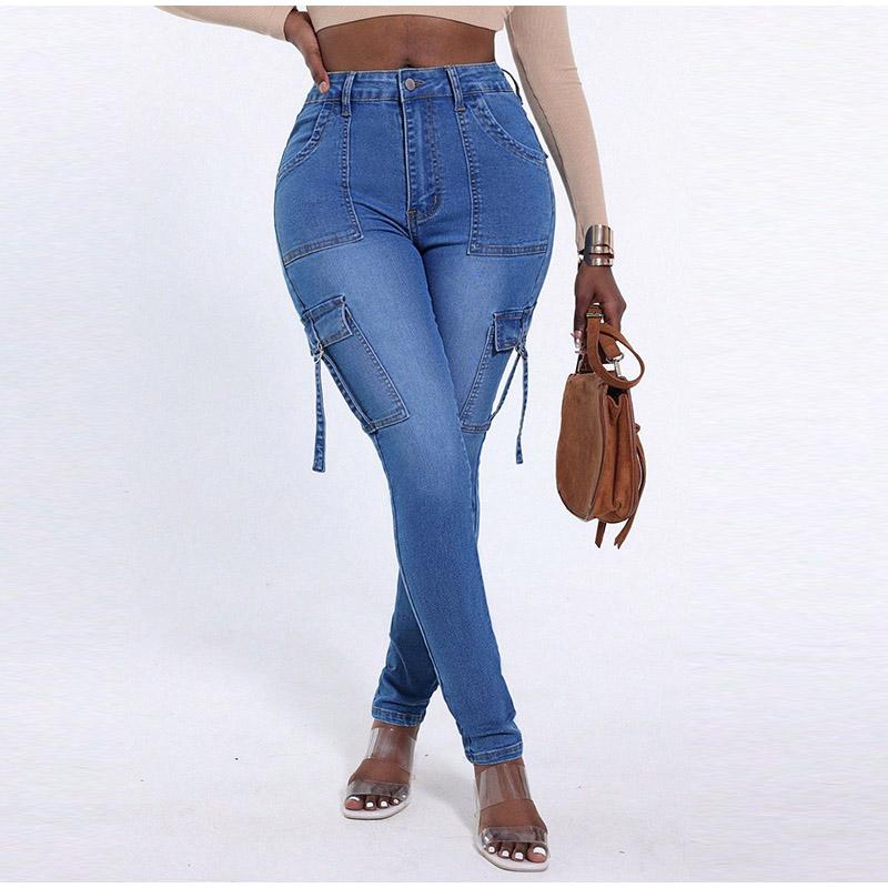 Women Clothing Skinny Jeans Casual Fashion Denim Pants Legging Pants High Waisted Trousers Y2k Streetwear Hip Lift Pocket Design
