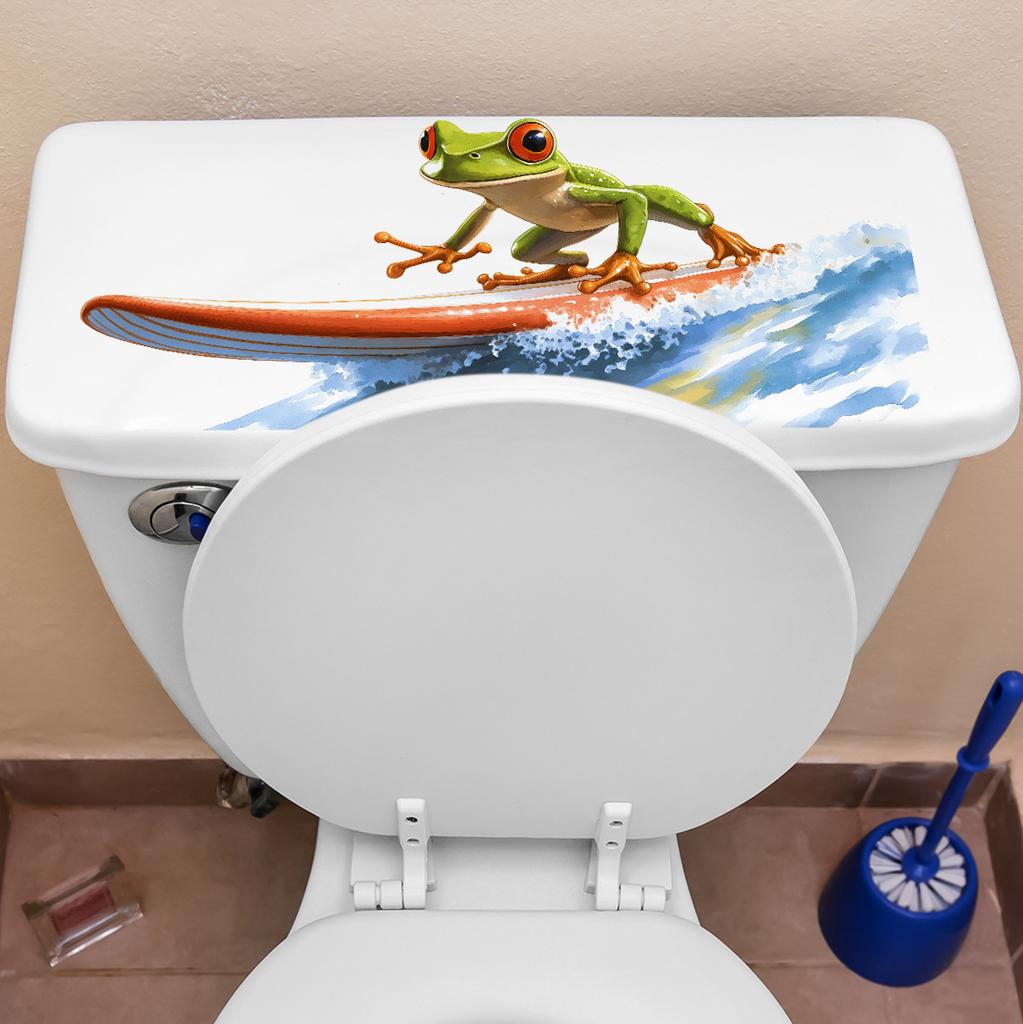 Fun Surfing Frog Toilet Stickers, Creative Bathroom Decorative Stickers