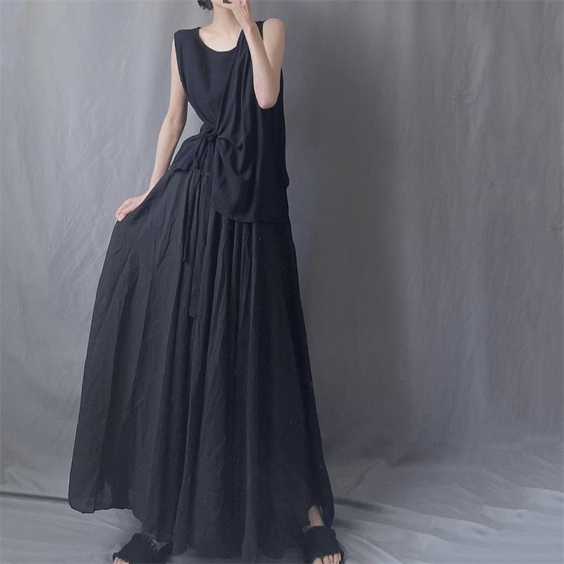 Minimalistická bavlněná a lněná super dlouhá splývavá sukně Elastický vysoký pas Velký rozmach Dlouhá sukně Pohádková cestovní fotografická sukně Žena