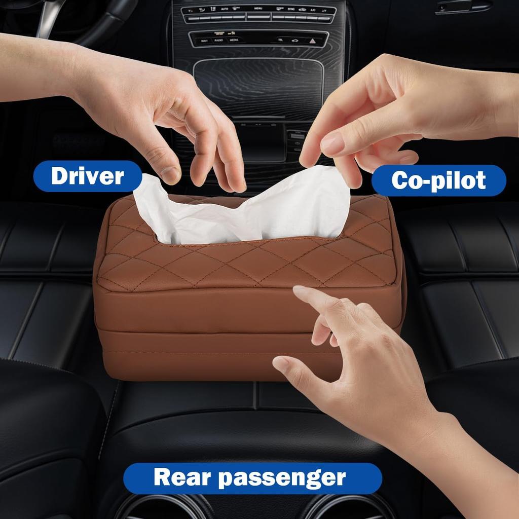 Car Tissue Holder, Standard Tissue Holder For Car Pu Leather Car Napkin Holder, Car Backseat Extra Large Tissue Organization Fit For 120-150 Tissues
