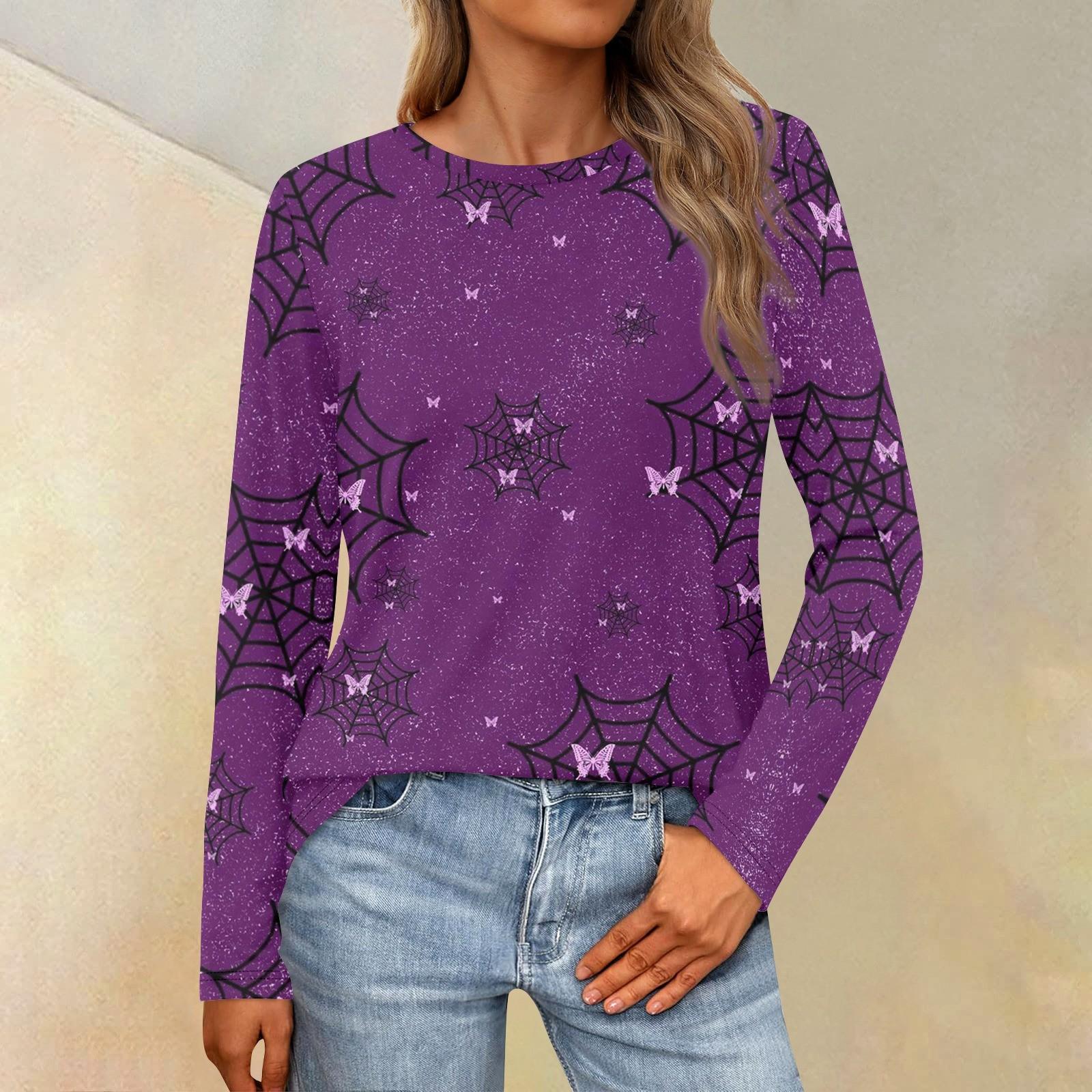 

Women s Fashion Casual Halloween Long Sleeve Round Neck Top S фіолетовий