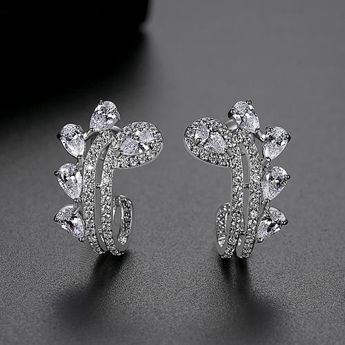 LUOTEEMI Fashion Jewelry Cubic Zircon Earrings Leaf Shaped Women Earrings for Engagement