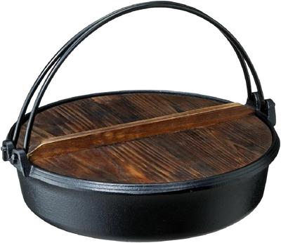 Ishigaki Sukiyaki Pot with Wooden Gas and Induction Cooktop Cast 29cm X X Black Lid, Compatible, Iron, Approx. (W) 27.5cm (D) 8.5cm (H),