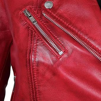 Soft Leather Jacket Handmade New Motorcycle Biker Women Genuine RED Lambskin