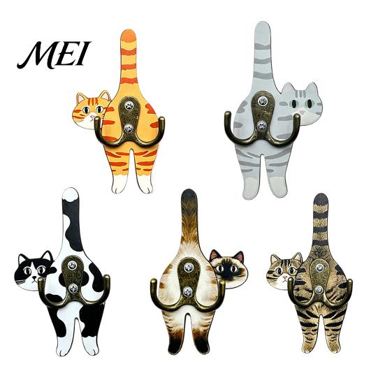 No Drill Wall Hook Cat Butt Wooden Hook, Double with Strong Adhesive Backing Corridor Organizer Durable Cat-Shaped Decorative for Keys Bags