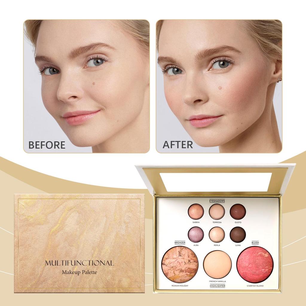 All-in-one Makeup Palette with Eye Shadow, Contouring, Blush, Highlighter, and Eyelid Brightening In One; Versatile Makeup