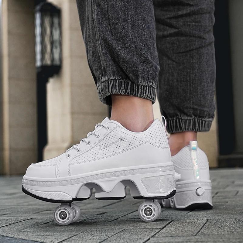 4 Wheel Dual-Use Roller Skates Retractable Wheels Racing Roller Shoes Children's Shoes with Wheels Speed Skate Skateboard Shoes