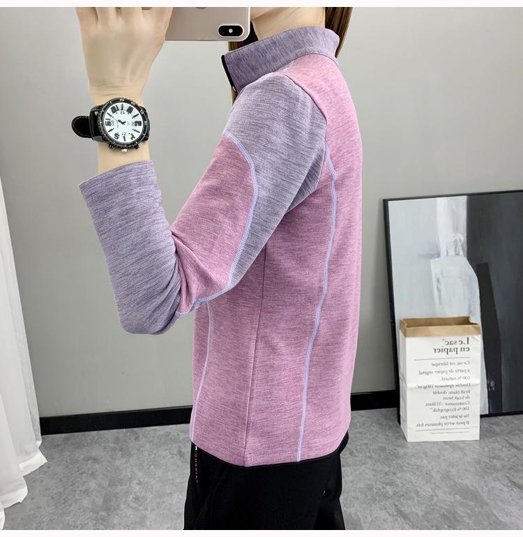 Women's Quick-Dry Fleece-Lined Long-Sleeve Running Shirt with Stand-Up Collar