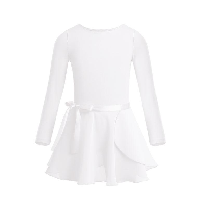 Kids Girls Cotton Long Sleeves Ballet Dance Gymnastics Leotard with Chiffon Skirt Outfit Set