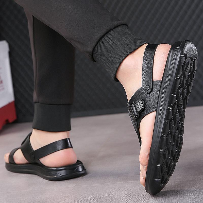 TUINANLE Neue Herren Rutschfeste Ledersandalen Offene Zehen Weiche Sommer Strand Pantoffeln für Herren Outdoor Lässige Bequeme Sandalen