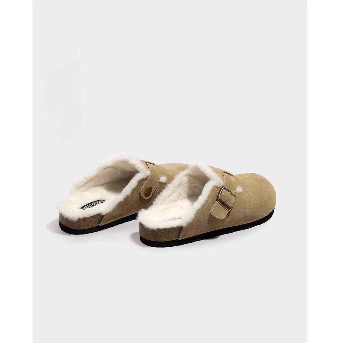 

Gu Yunshu Mao Mao Boken shoes women s 2025 autumn and winter new one-pedal velvet Boken single shoes thick-soled half-drag cotton shoes 35 абрикосовый