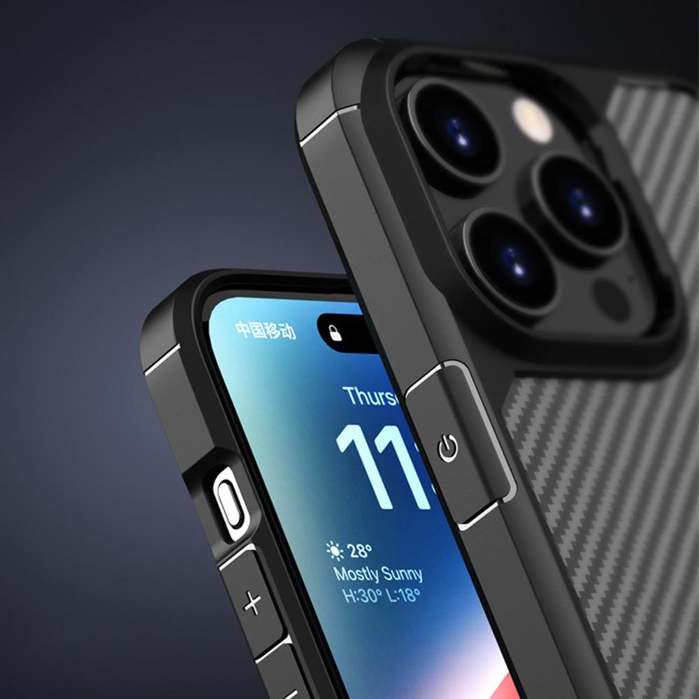 For iPhone 15 Pro Case Carbon Fiber Texture Anti-Scratch TPU+PC Back Cover