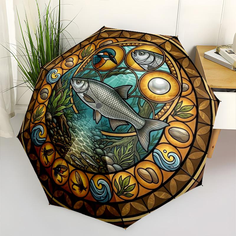 River Glass pattern umbrella, portable and foldable design, 8 ribs, a casual accessory for Halloween, Christmas, and birthday gifts.
