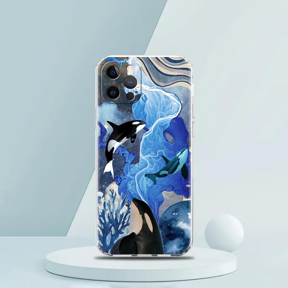 For iPhone 15 16 14 13 12 Mini 11 Pro Max XS X XR SE 7 8 Plus Silicone Clear Cover Orca Ocean Lovely Killer Whale Phone Case