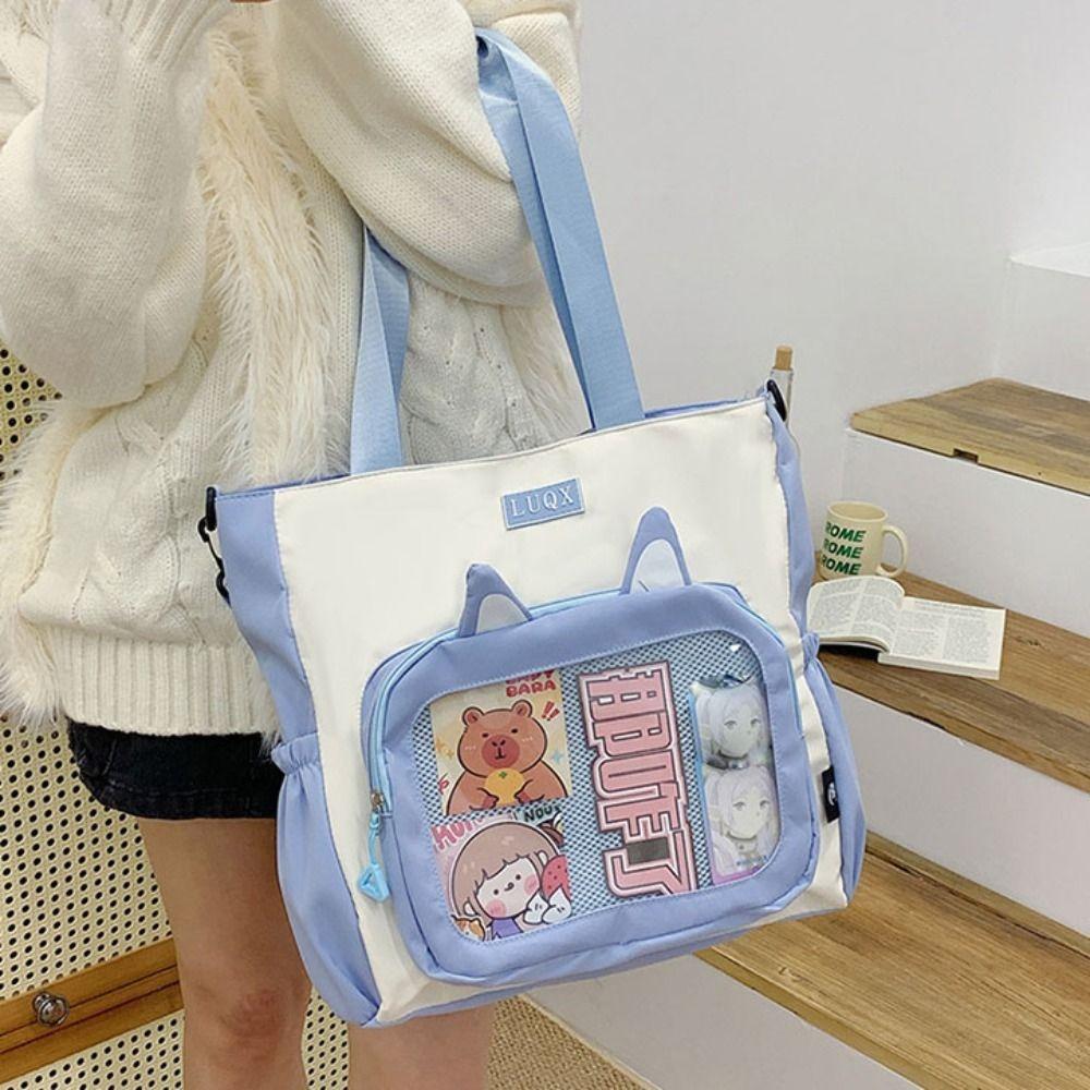 Zipper Transparent Crossbody Bag Cat Ear Shoulder Bag Portable Transparent Itabag Women
