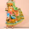 Spring 2026 European & American Women's Fashion: Belted Waist-Cinching Printed Lantern Sleeve Long Dress