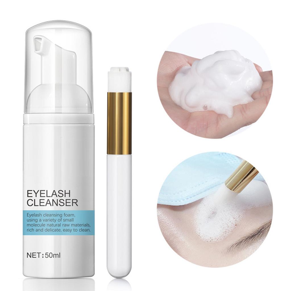 Eyelash Wash Cleanser Shampoo 50ml Eyelashes Eyebrow Foaming Cleanser for Extensions & Natural Lashes Safe Makeup & Mascara Remover