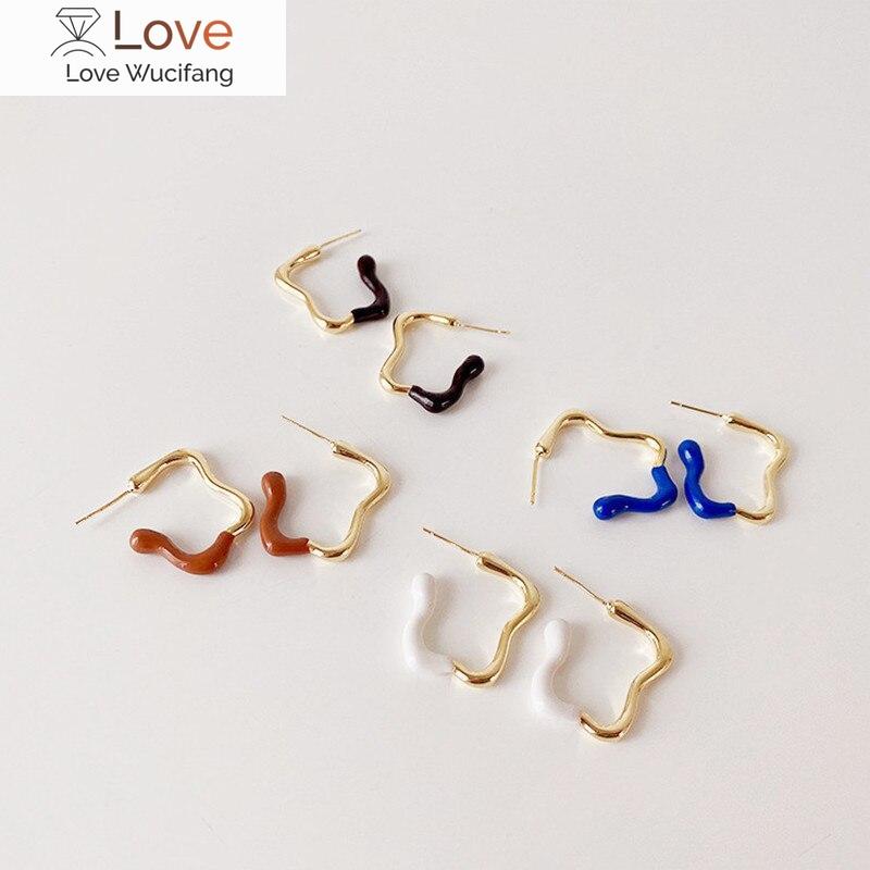 

Модные простые нерегулярные металлические серьги-кольца, новые корейские ювелирные изделия Pendientes, оптовая продажа, синий, черный, белый, коричневый цвет красный