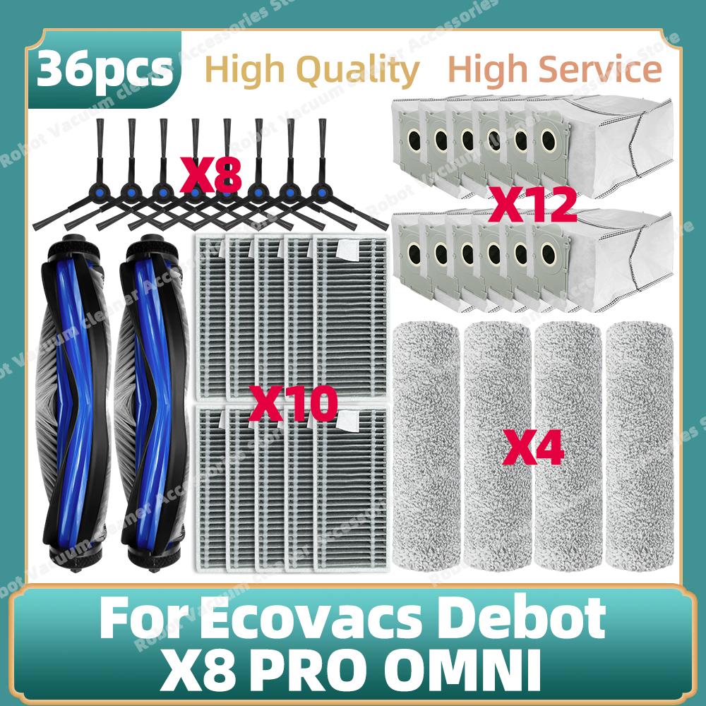 Kompatibel für Ecovacs Debot X8 PRO OMNI / DEX56 Zubehör Hauptseitenbürste Wischlappen Staubbeutel Ersatzteile