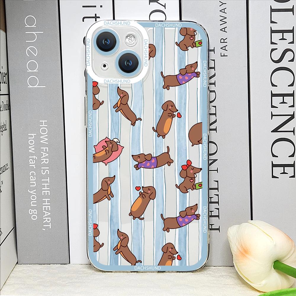 Cute Sausage Dog Animal Plaid Phone Case for IPhone 17 16 15 14 Plus 13 12 11 Pro Max Mini Dachshund Striped Printed Soft Cover
