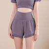 Women's High-Waist Quick-Dry Yoga Running Shorts - Slim Fit, Breathable, Fake Two-Piece, Three-Quarter Length, Loose Fit.