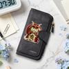 Cute Samurai Cat Pattern Long Wallet Portable Multi Card Slot Daily Purse Fashion PU Leather Zipper Casual Small Clutch for Women