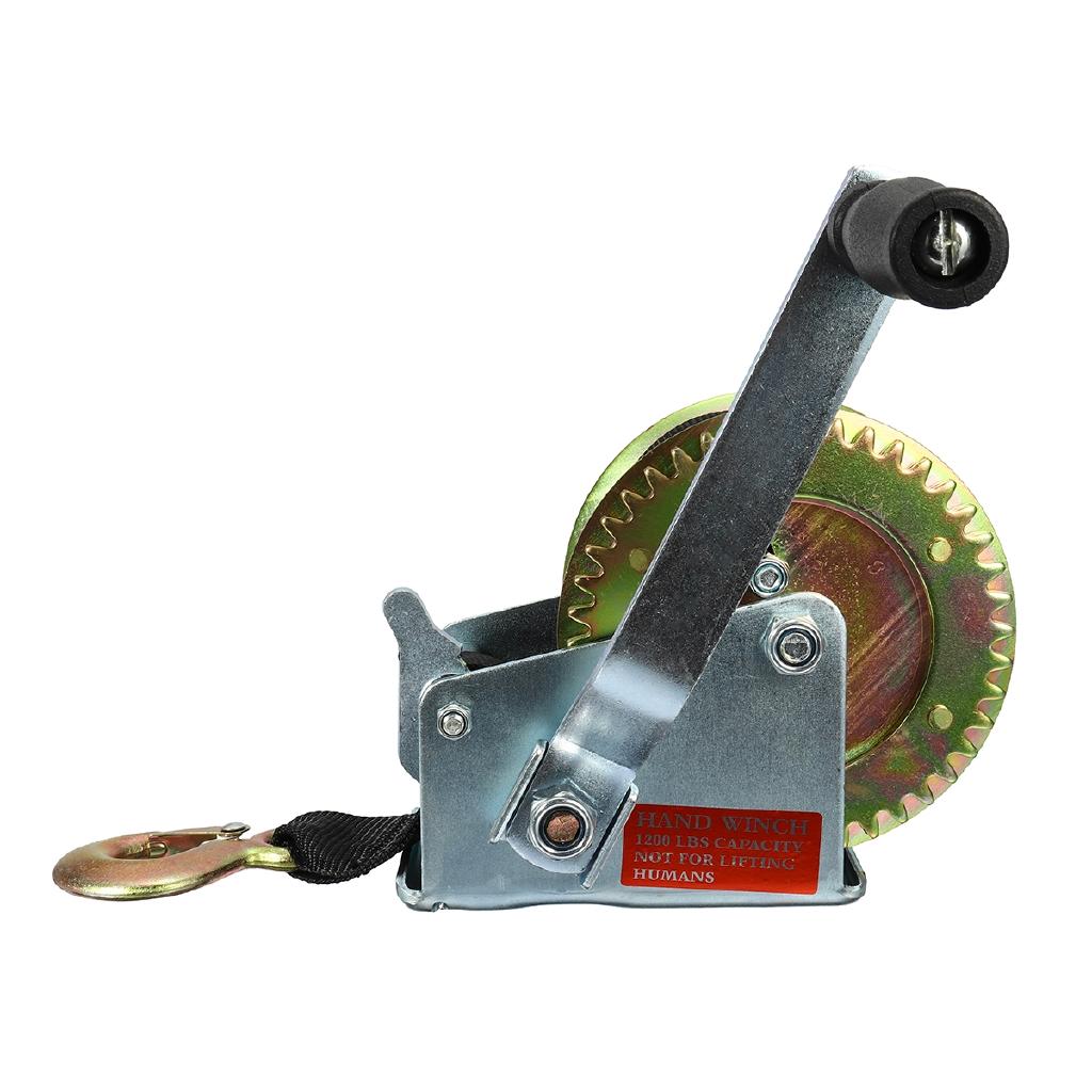 Black 1200LBS/544KGS Hand Winch Gear 2-Way Synthetic Boat Tailer Camper With 8M Strap