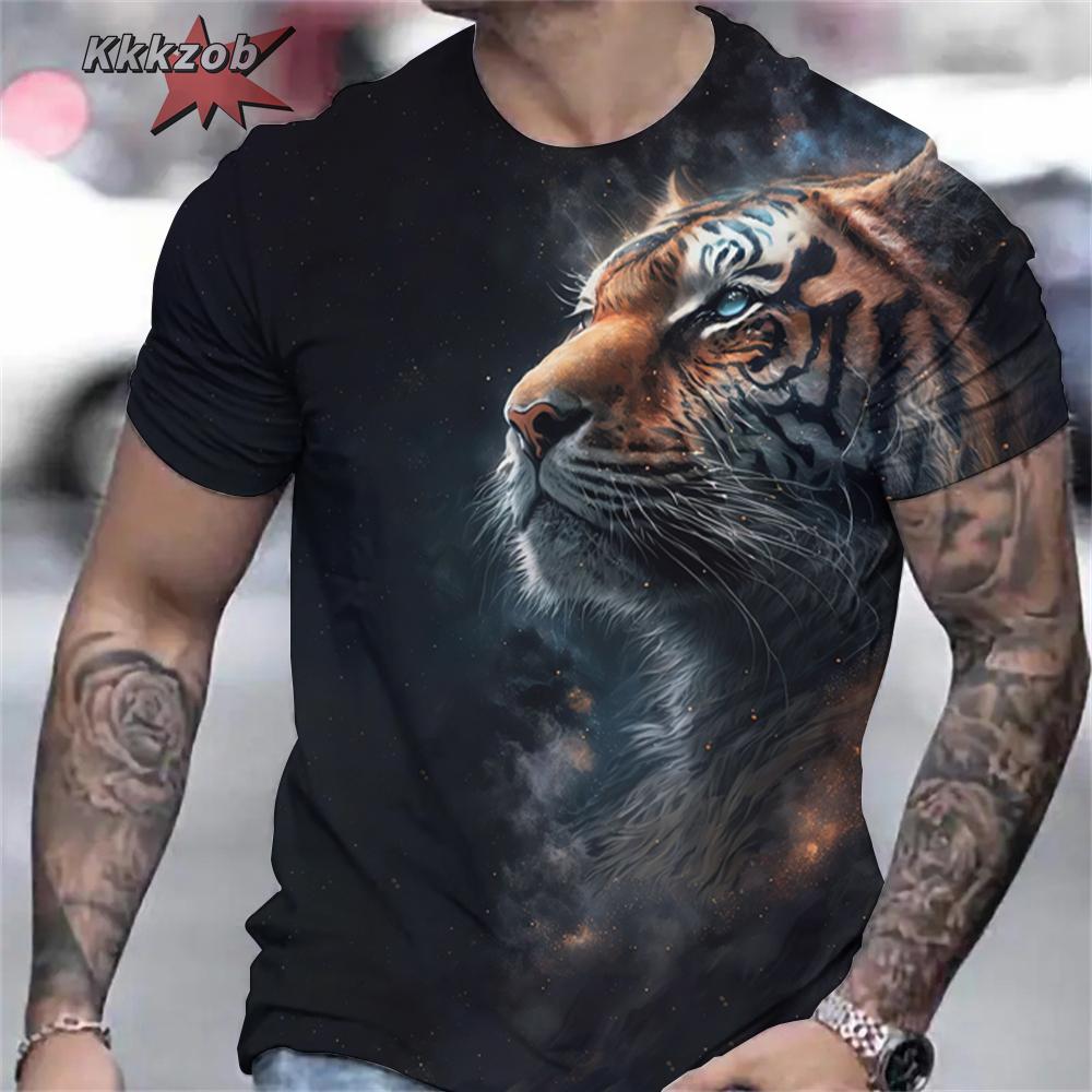 

Мужские футболки Футболка с принтом свирепого тигра 3D Животное Летняя с коротким рукавом Мужские футболки оверсайз Повседневные топы Футболки Мужская одежда 5XL
