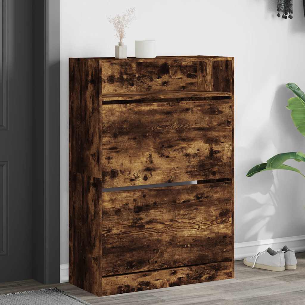Shoe Cabinet with 2 Doors Smoked Oak Finish 80 x 34 x 116 cm