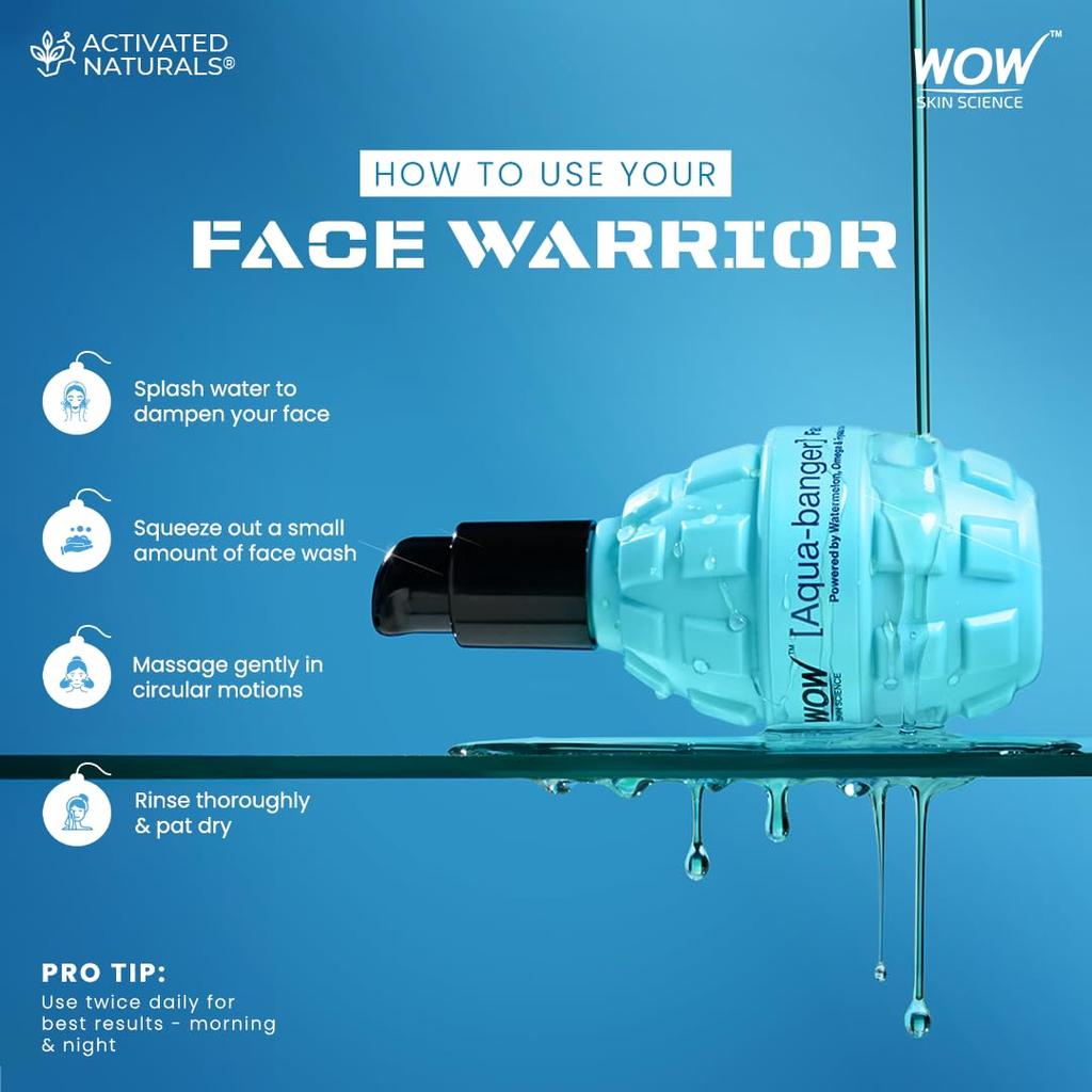 WOW Skin Science Aqua-Bomb Face Wash 150ml | Hydrating Cleanser With Watermelon Hyaluronic Acid & Omega | Gentle Non-Drying For All Skin Types
