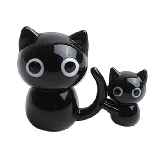 Glass Black Cat Miniature Tiny Colored Glass Cat Ornament Cute Mini Kitty Figurine for Desktop Bookshelf Fairy Garden Micro Landscape Decor